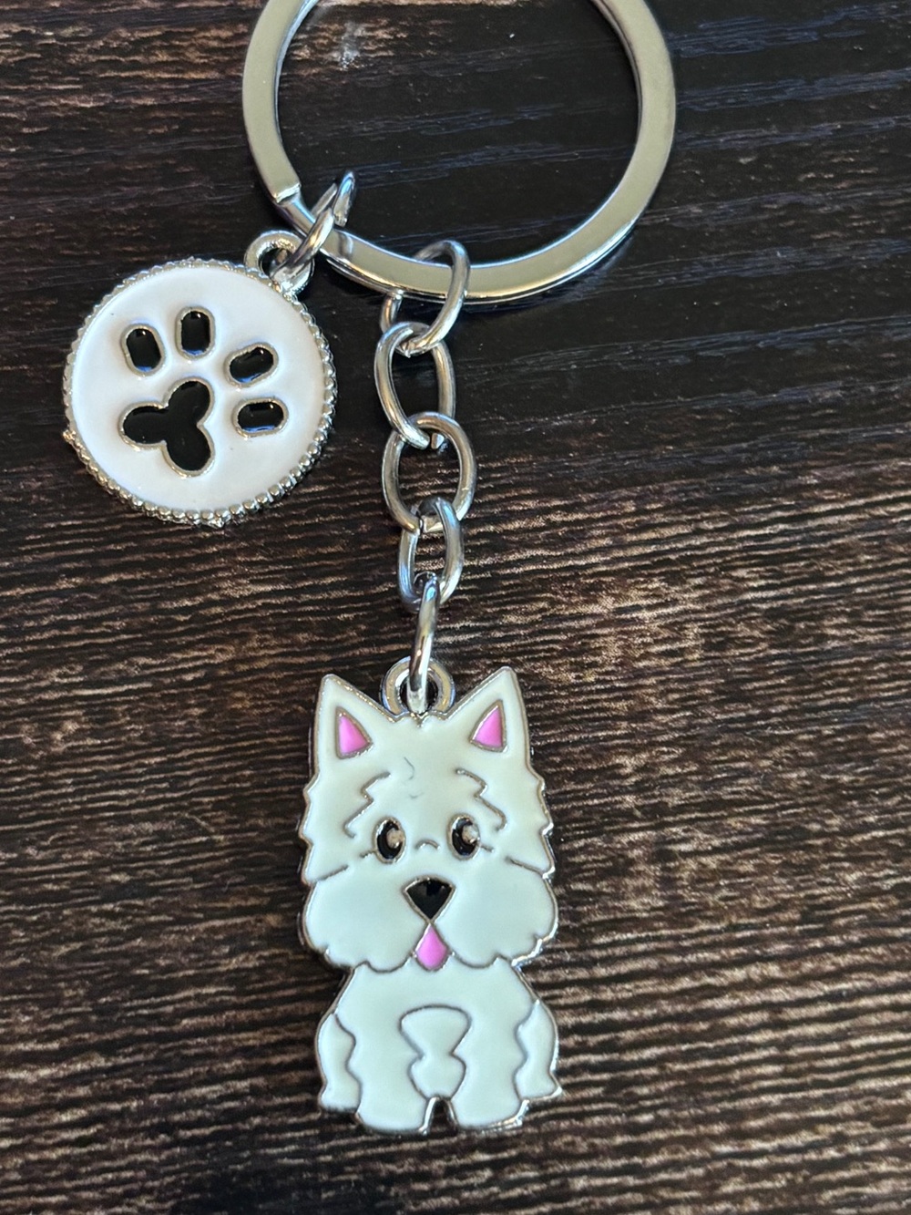 White‎ Westie Dog Keychain with Paw Charm